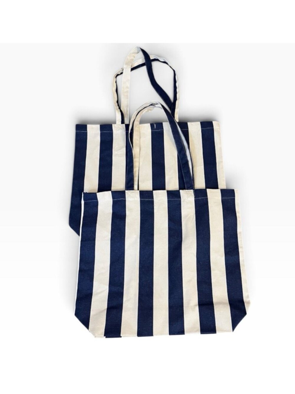 Primark Large Navy Tan Striped Canvas Tote Bag Reusable Shopping Lot of 2 NWT